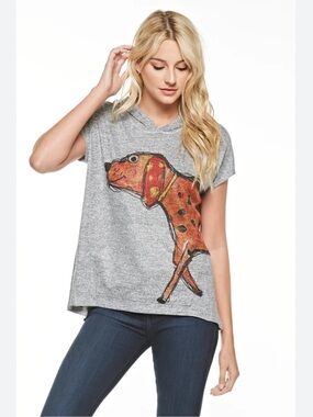 Dog Graphic Hooded Hoodie Pocket Pet Tee - Gray wrap around Dog Print